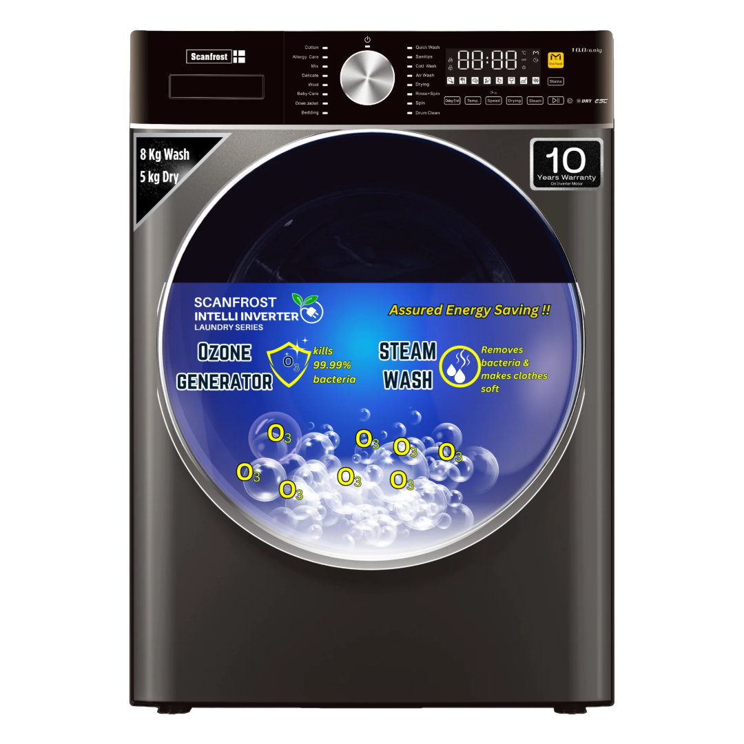 Scanfrost Front Loading 8KG/5KG Washer & Dryer-SFWD85INVME