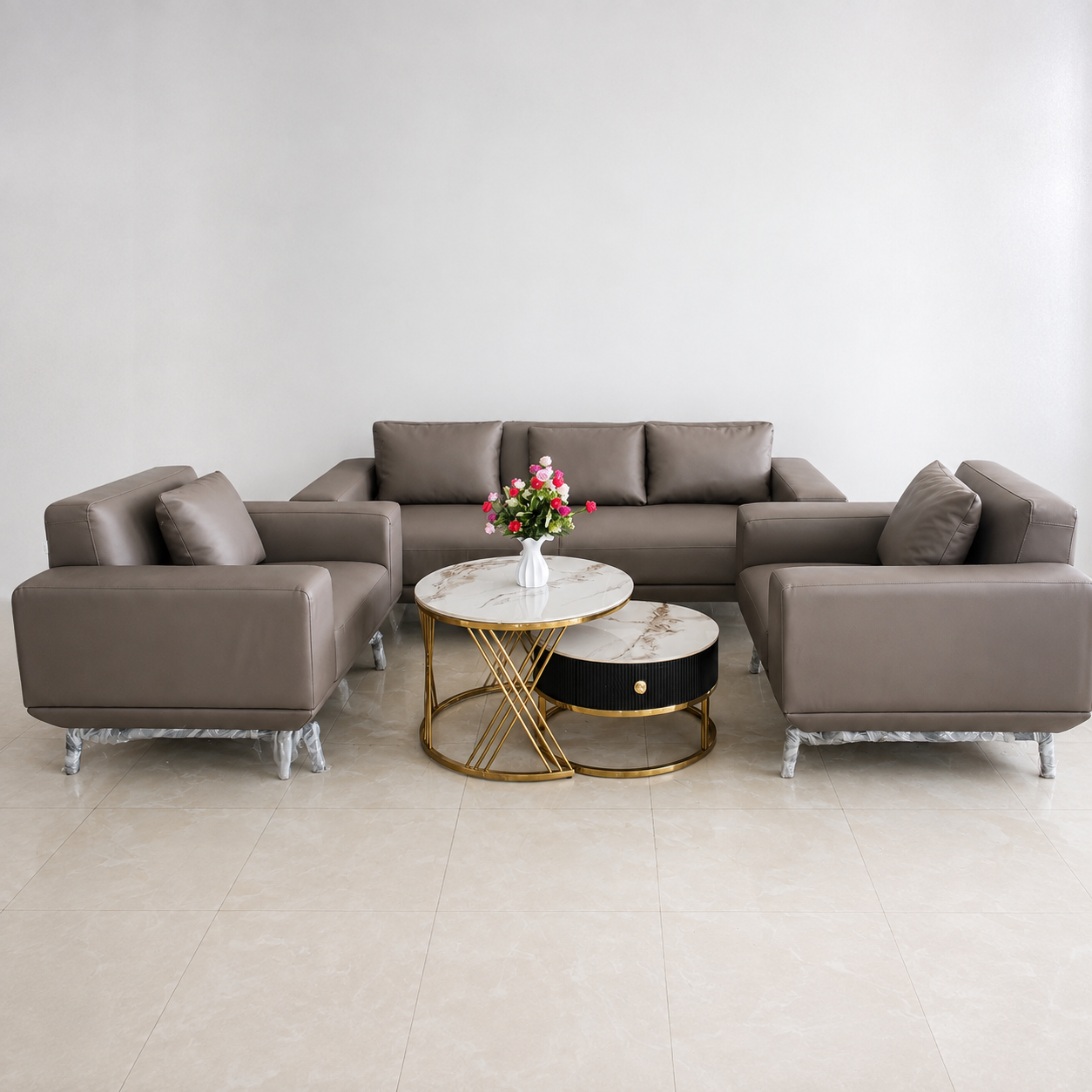 Unique Ash Leather Sofa 5 Seater