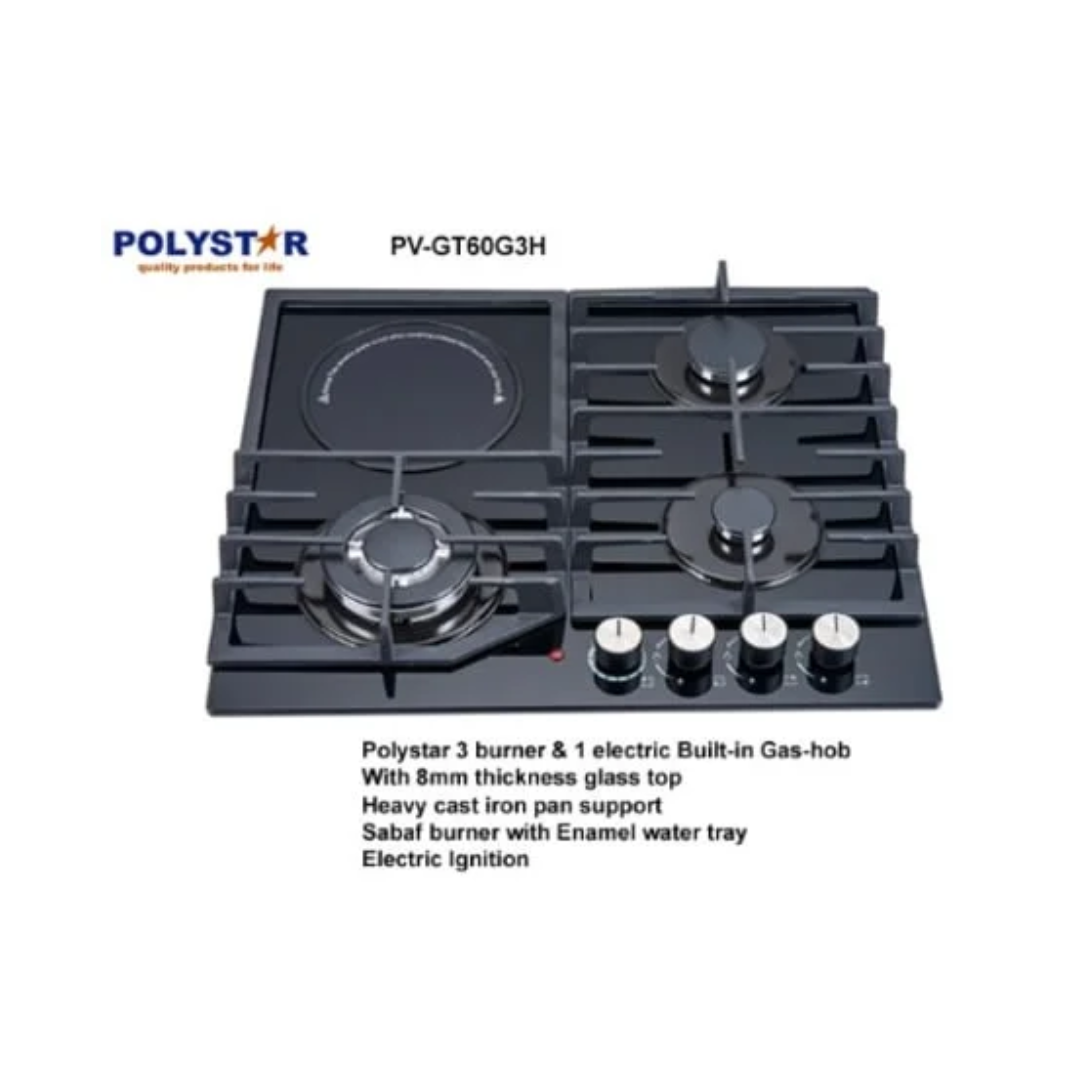 Polystar PV-GT60G3H 60cm 3 gas + 1 Electric Gas Cooker
