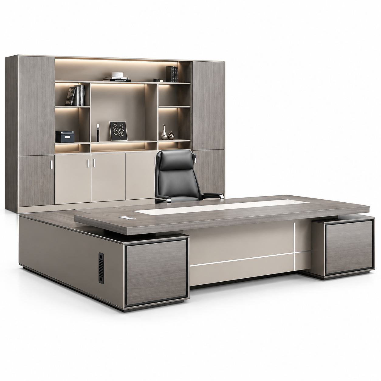 Modern Executive Office Table with Matching Cabinet