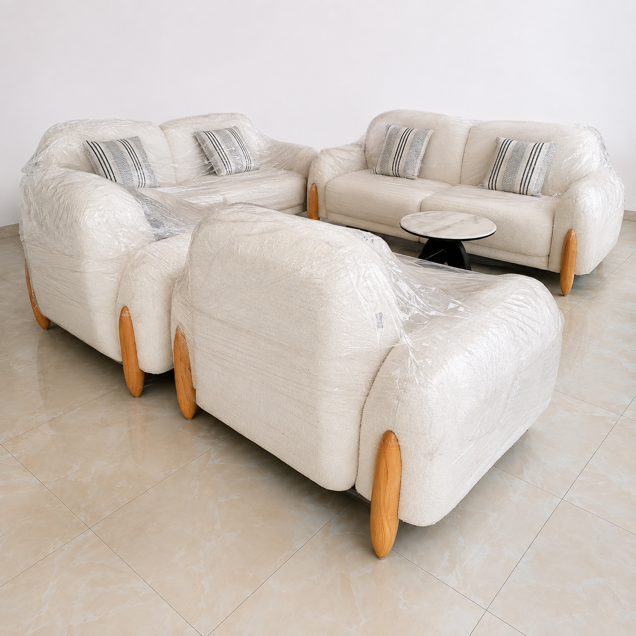 White Turkey Fabric Sofa 8 Seater