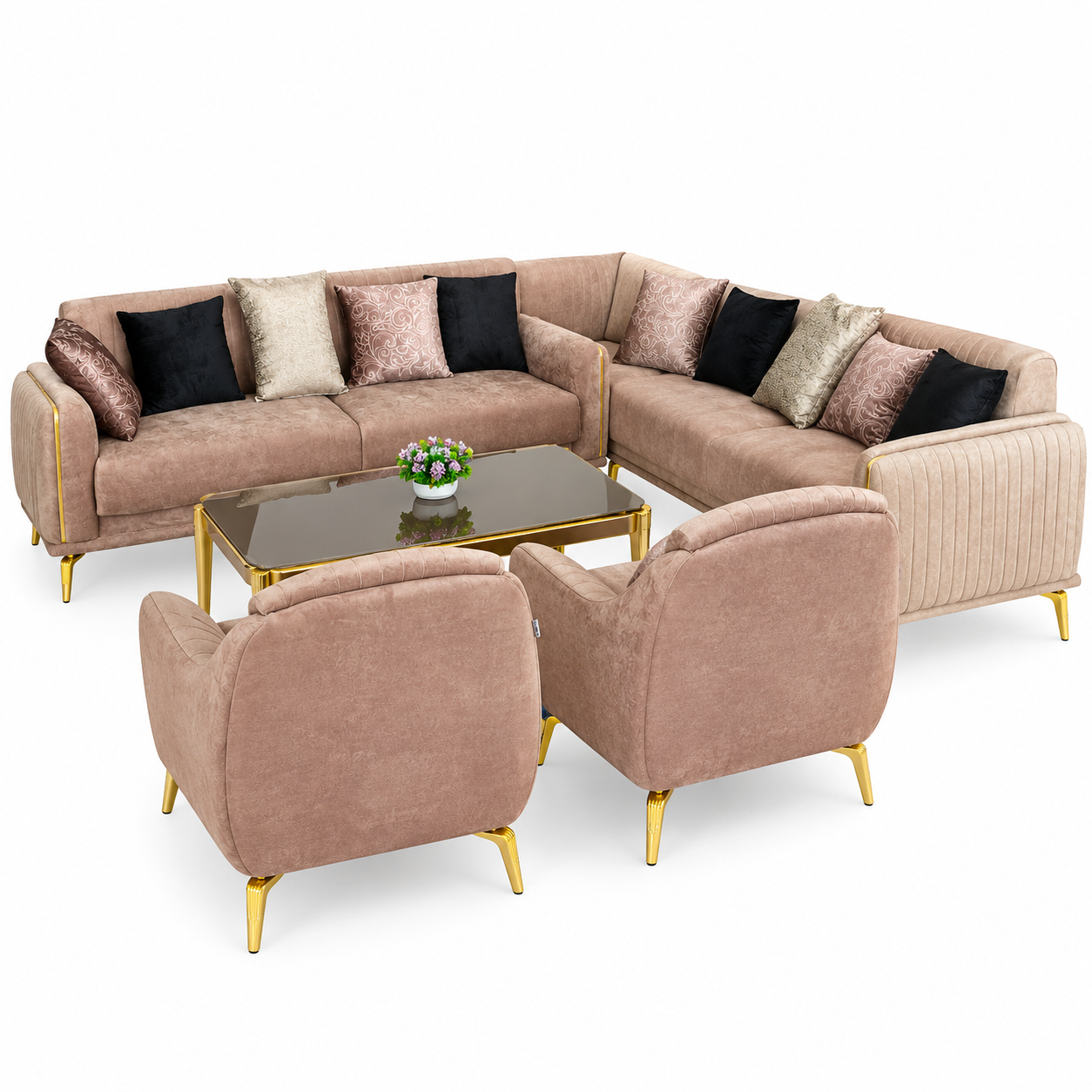 Luxury Velvet Sectional Sofa Set with Matching Coffee Table
