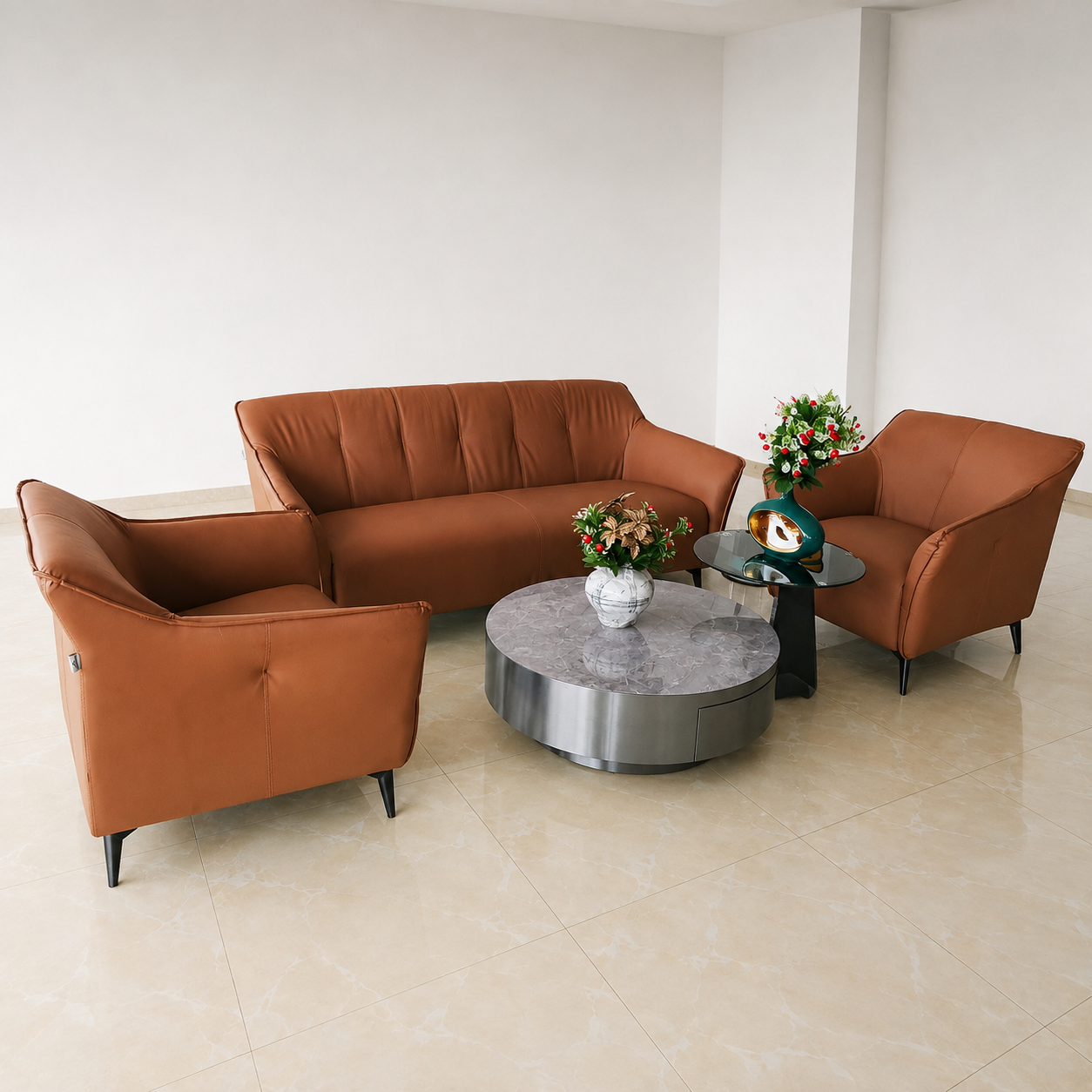 Unique Brown Leather Sofa 5 Seater