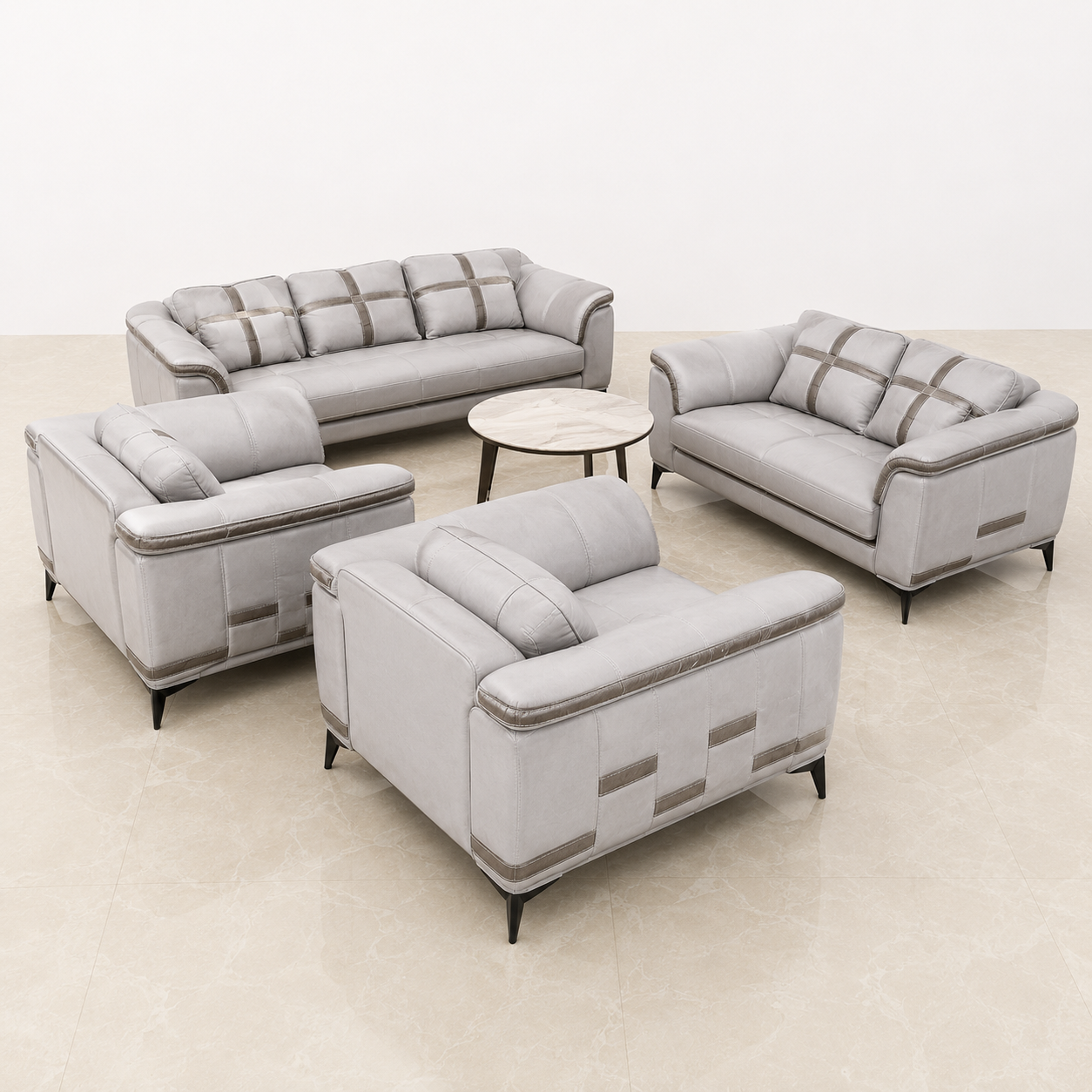 Elegant Ash Leather Sofa 7 Seater