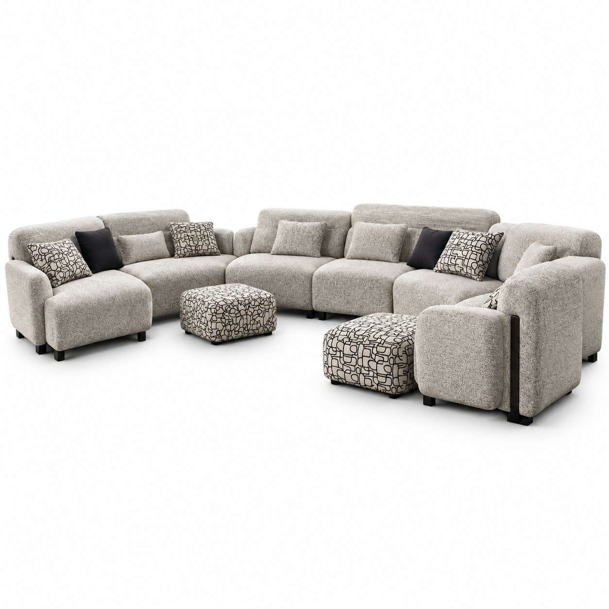 Modern Luxury U-Shaped Modular Fabric Sectional Sofa Set