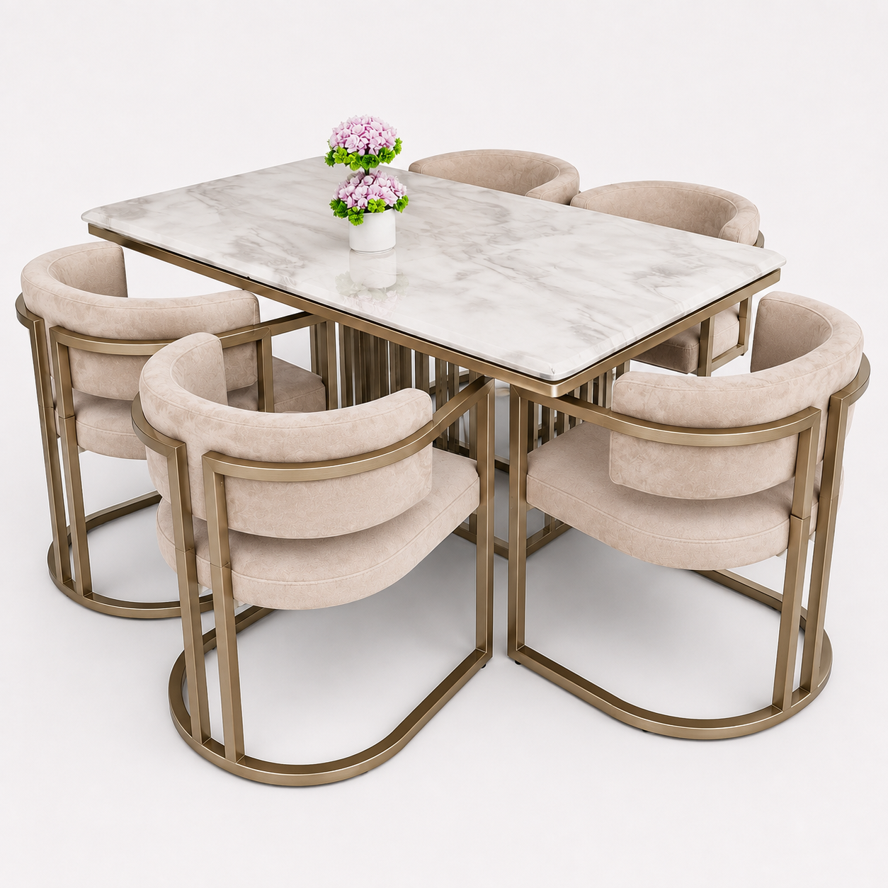 Turkish Marble Top Dining Set – 6 Seater