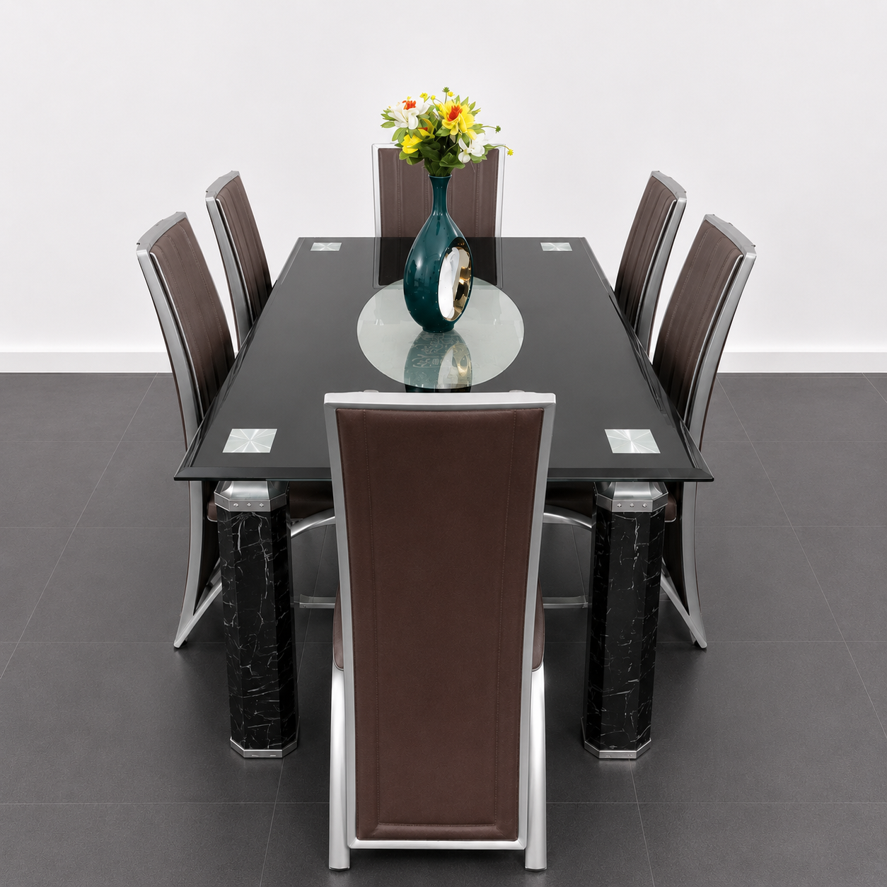 Modern Elegant Glass Top Dining Set 6 Seater