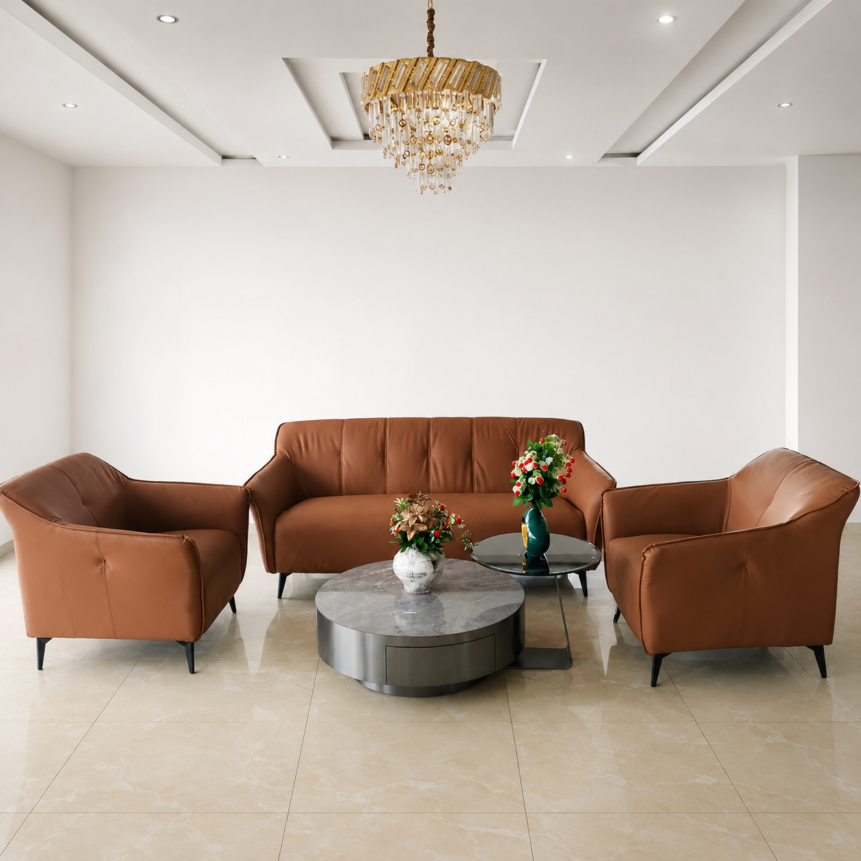 Unique Brown Leather Sofa 5 Seater