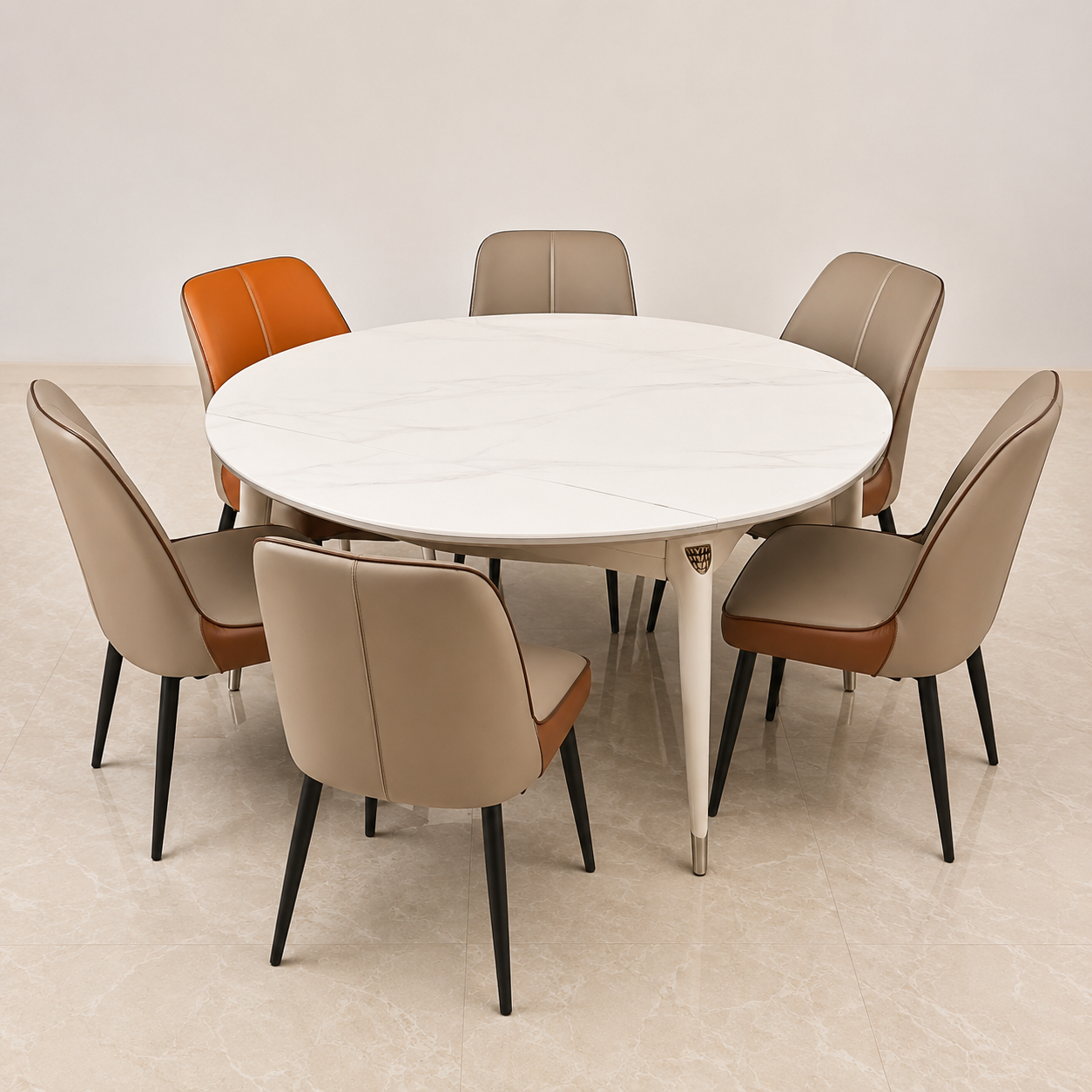 Modern Adjustable Round Top Dining Set 6 Seater