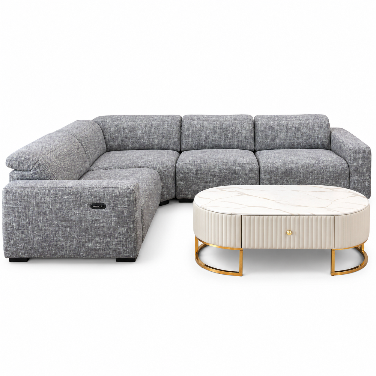 Lauder Power Recliner Corner Sofa with Fluted Storage Coffee Table