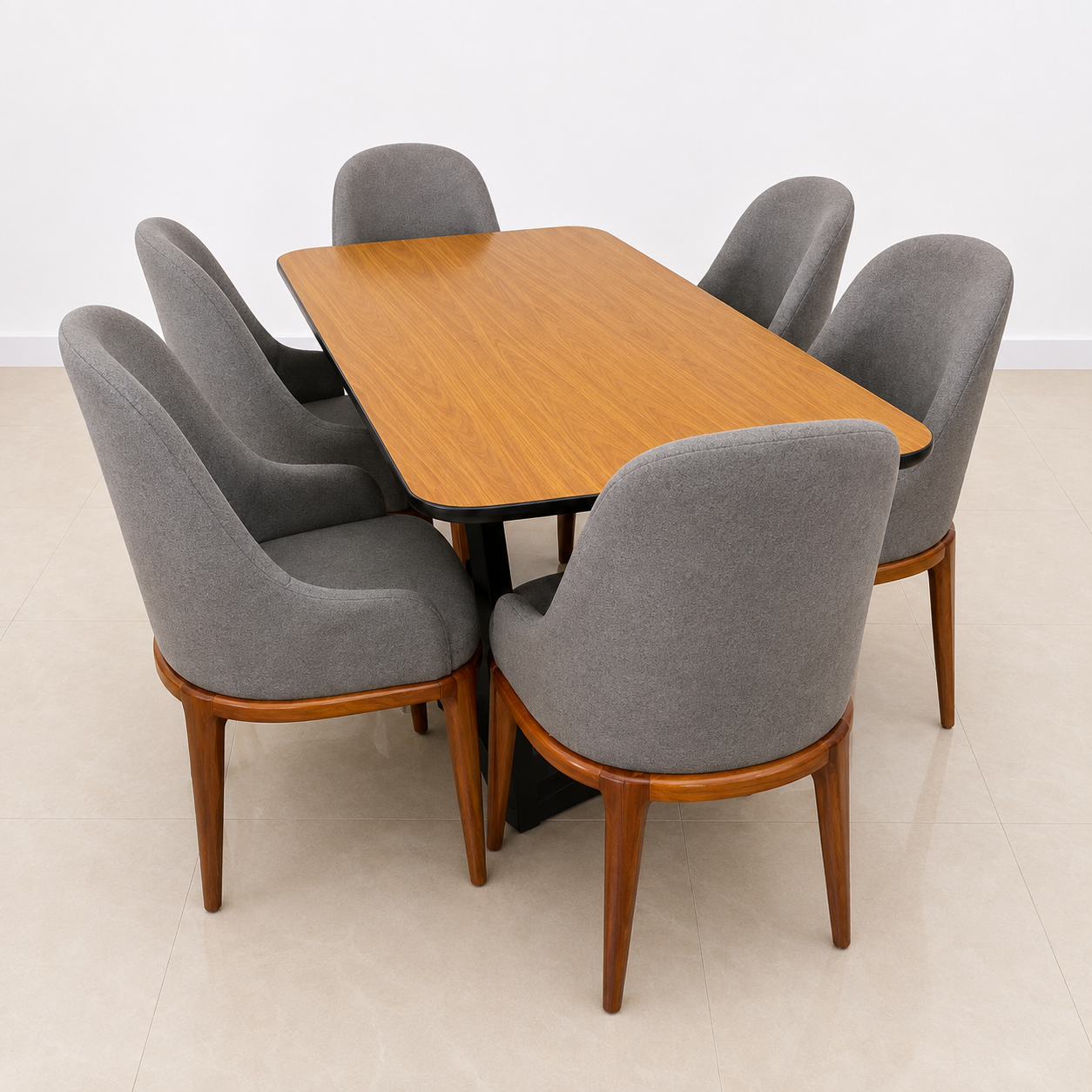 Premium Wood Top Dining Set 6 Seater